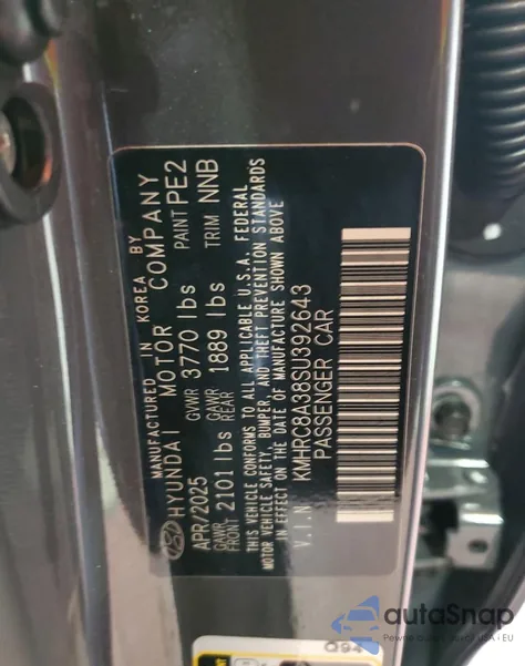 2025 Hyundai Venue Sel z USA, uszkodzony, nr VIN KMHRC8A38SU392643